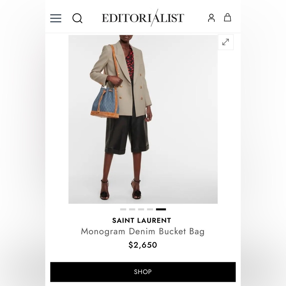 Large Saint Laurent Blue and Tan Tote Bag with Luxe Leather Accents - Picture 8 of 11